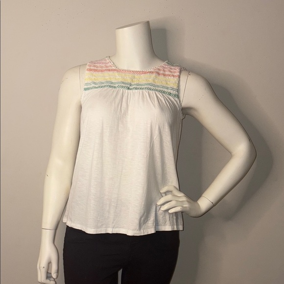 LOFT White and Pink Tank Top with Round Neckline - Picture 1 of 9